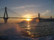 The Rio-Antirio bridge connects the Peloponnese with mainland Greece.