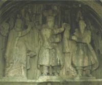 Khosrau II's cave at Taq-e Bostan. Here Khosrau II receives the diadem from Ahura Mazda on the right while Anahita, on the left, also offers a diadem.