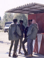 Israeli soldiers chat with Arab civilians in Galilee, 1978.