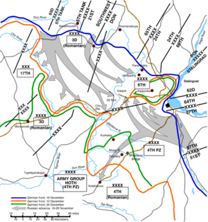 The Soviet counter-attack at Stalingrad �German front, 19 November �German front, 12 December �German front, 24 December ██�Russian advance, 19-28 November 