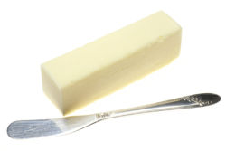 Butter is commonly sold in sticks (pictured) or blocks, and frequently served with the use of a butter knife.