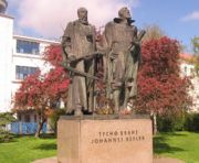 Statue of Tycho Brahe and Johannes Kepler in Prague, Czech Republic