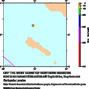 Epicentre of the earthquake, just north of Simeulue Island