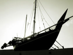 Silhouette of a dhow in the Bur Dubai creek