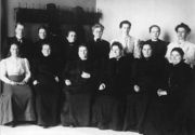 The 13 of 19 women elected to Parliament in 1907. The Finnish Parliament is celebrating its centenary in 2006–2007.