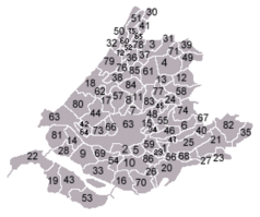 Map South Holland with numbered municipalities