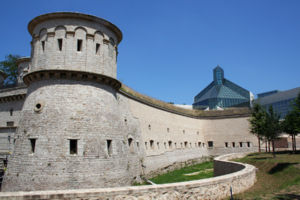 The reconstructed Fort Thüngen, formerly a key part of Luxembourg City's fortifications, now on the site of the 'Mudam', Luxembourg's museum of modern art.