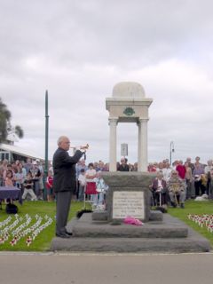 The Last Post is played at an ANZAC Day ceremony in Port Melbourne, Victoria, 25 April 2005. Ceremonies such as this are held in virtually every suburb and town in Australia.