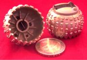 replaceable IBM typeballs with clip, 2 Euro coin to compare