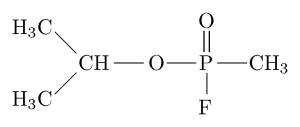 The chemical structure of Sarin nerve gas, discovered by Germany in 1938.