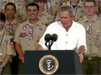 President Bush addresses the 2005 National Scout Jamboree at Fort A.P. Hill in Virginia.