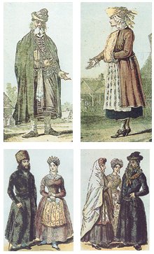 Drawings of Jewish dress in the seventeenth and eighteenth centuries (top) and (bottom) the eighteenth century.