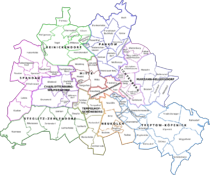 Map of Berlin's twelve boroughs and their localities