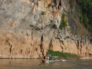 A ferryboat on the Nam Ou river. Rivers are an important means of transport in Laos.