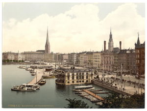 Hamburg's central promenade Jungfernstieg on River Alster in 1900