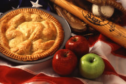 American cultural icons, such as apple pie, baseball, and the American flag.