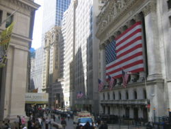 The New York Stock Exchange on Wall Street, in New York City, is a privately-owned exchange that represents the status of the U.S. as a major global financial power.