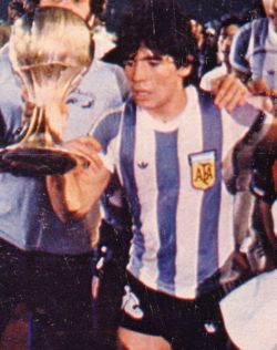 Maradona and the Youth World Cup trophy in 1979.