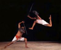 Kalarippayattu (Malayalam: കളരിപയററ്), a form of martial art, is experiencing a revival. Here, experts use cane staffs (kettukari) in the kolthari style of combat.