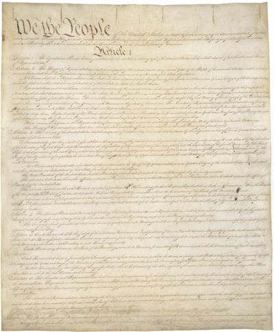 Page one of the original copy of the Constitution.