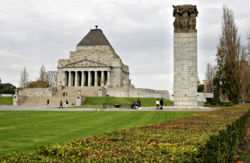 The Shrine of Remembrance, Melbourne's largest war memorial built from money raised by public contributions.