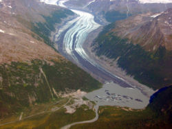 Valdez Glacier has thinned 90�m (300�ft) over the last century and the barren ground near the glacial margins have been exposed due to the glacier thinning and retreating over the last two decades of the 20th century.