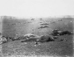 Union dead at Gettysburg, photographed by Timothy H. O'Sullivan, July 5–6, 1863.