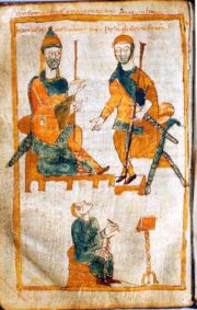 Charlemagne and Pippin the Hunchback. Tenth century copy of a lost original from about 830.