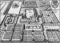 The palace and gardens at Cöthen in an engraving from Matthäus Merian's Topographia (1650)