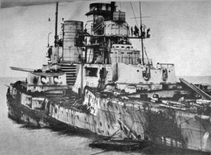 SMS Seydlitz was heavily damaged in the battle, hit by twenty-one heavy shells and one torpedo. 98 men were killed and 55 injured.