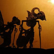 A Wayang kulit shadow puppet performance as seen by the audience.