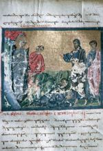 A page from a rare Georgian bible, dating from 1030 AD, depicting the Raising of Lazarus