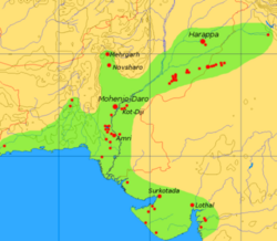 Extent and major sites of the Indus Valley Civilization.