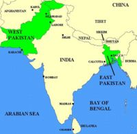 The two wings of Pakistan in 1970; East Pakistan separated from the West wing in 1971 as an independent Bangladesh.