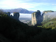 View of the rocky Meteora formation in central Greece.