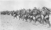 A French bayonet charge in World War I. Trusting in the bayonet as the "superior weapon" and believing that the élan of the French soldier would carry the day, Plan XVII sent thousands to their deaths during the Battle of the Frontiers. 20th century warfare had dawned with a frightful jolt as commanders on both sides attempted to restore some form of tactical mobility.