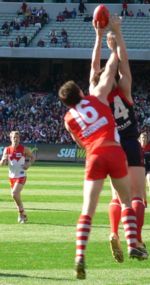 The "Big Men Fly".  Australian rules Football at the Melbourne Cricket Ground.