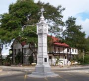 The famous clock tower in the centre of Victoria, capital of Seychelles.