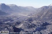 North Fork Toutle River valley filled with landslide deposits.