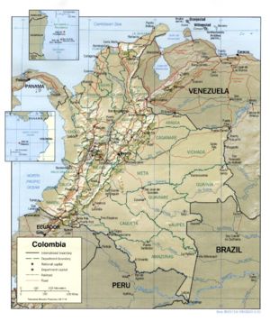 Shaded relief map of Colombia