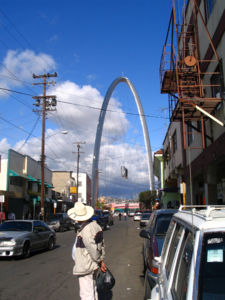 El Arco, a man watches Tijuana's arch located in Ave. Revolucion.