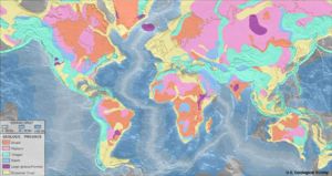 World geologic provinces  Oceanic crust ██�0-20 Ma ██�20-65 Ma ██�>65 Ma Geologic provinces ██�Shield ██�Platform ██�Orogen ██�Basin ██�Large igneous province ██�Extended crust 