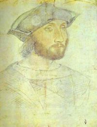 Guillaume Gouffier, Seigneur de Bonnivet, painted by Jean Clouet (c. 1516).  Bonnivet commanded a number of French armies during the war.