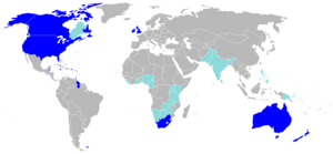 Countries where English has official or de facto official language status.