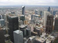 The Hoddle Grid in central Melbourne, viewed from the Observation Deck at Rialto Towers.