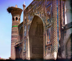 The Ulugh Beg Madrassa, which includes a mosque, in Samarkand, Uzbekistan