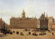 Dam Square in the late 17th century: painting by Gerrit Adriaensz. Berckheyde (Gemäldegalerie, Dresden)