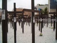 A memorial of over 1,000 crosses and a segment of the wall for those who died attempting to cross. It was supposed to be temorary but stands till today