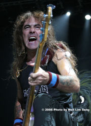 Steve Harris on stage after being pelted with eggs at Ozzfest August 20, 2005