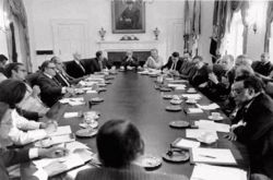 President Ford meets with his Cabinet in 1975